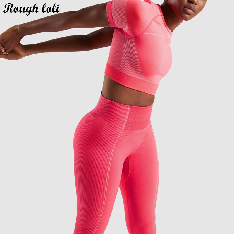 2pcs ultra seamless yoga set for women workout gym crop top high waist seamless leggings fitness gym clothing sports suit