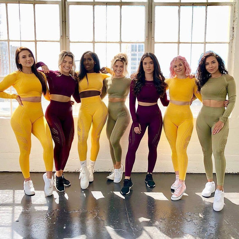 Women's Sportswear suit Seamless Gym Clothing Women Gym Yoga Set Fitness Leggings+Cropped shirts Workout Sets Tracksuit Outfits