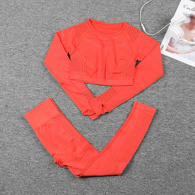 Women's Sportswear suit Seamless Gym Clothing Women Gym Yoga Set Fitness Leggings+Cropped shirts Workout Sets Tracksuit Outfits