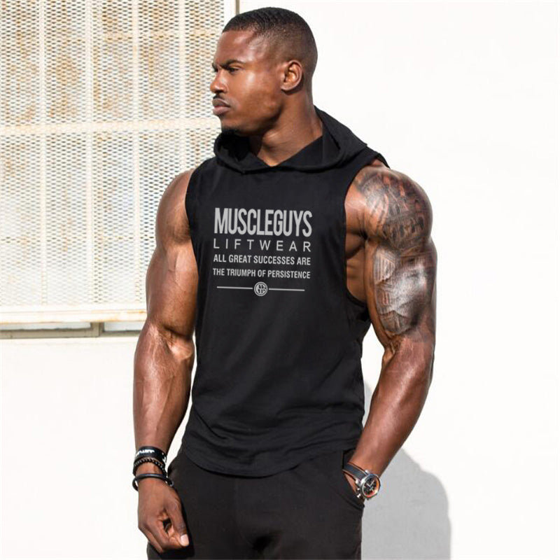 Muscleguys Liftwear Sleeveless Shirt with hoody Brand gyms Clothing Fitness Men Bodybuilding stringer tank tops Hoodies singlets