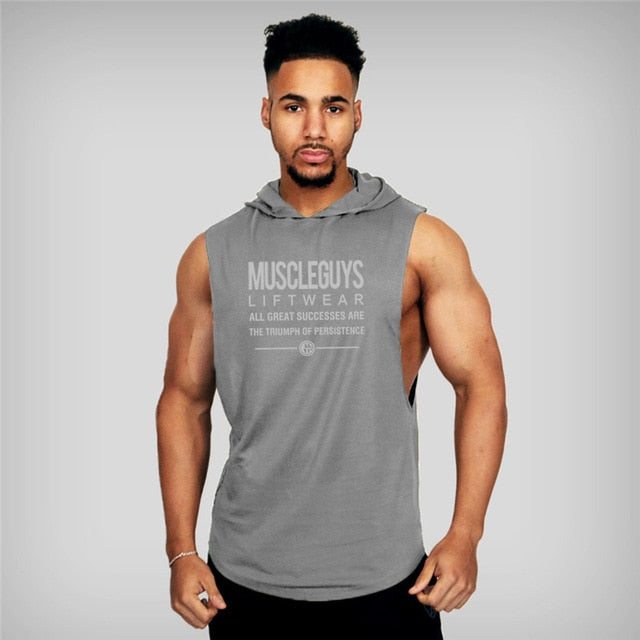 Muscleguys Liftwear Sleeveless Shirt with hoody Brand gyms Clothing Fitness Men Bodybuilding stringer tank tops Hoodies singlets