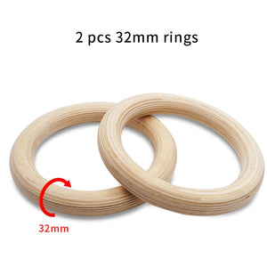 28/32mm Professional Wood Gymnastic Rings Gym Rings with Adjustable Long Buckles Straps Workout For Home Gym & Cross Fitness A