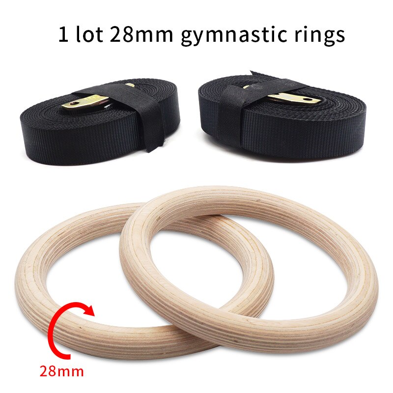 28/32mm Professional Wood Gymnastic Rings Gym Rings with Adjustable Long Buckles Straps Workout For Home Gym & Cross Fitness A