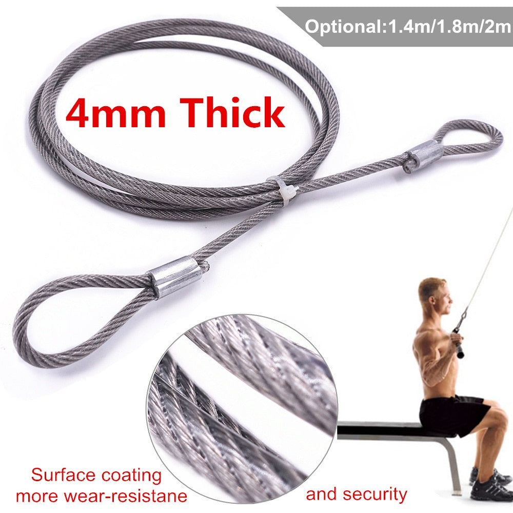 Heavy Duty 4mm Steel Wire Rope Length 1.4m/1.8m/2m with Eyelets for Home Gym Accessories Cable Pulley Handles Fitness Equipment