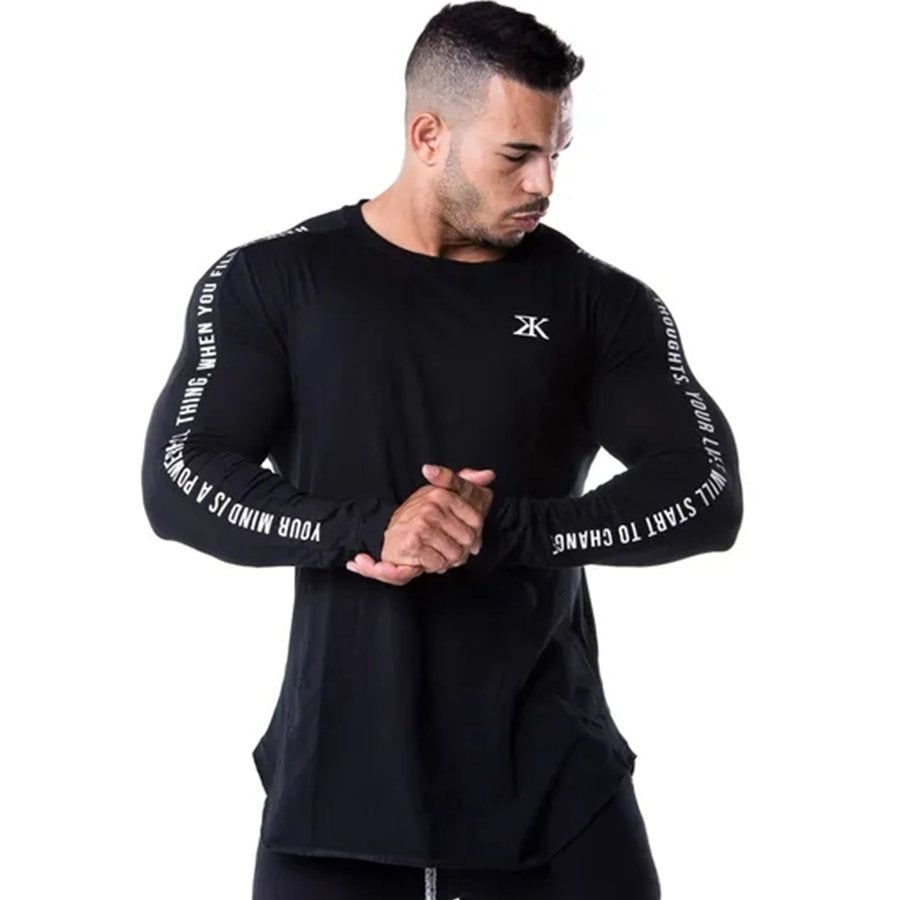 Men Skinny Long sleeve Shirts Spring 2019 Casual Fashion Printed T-Shirt Male Gyms Fitness Black Tee shirt Tops Brand Clothing